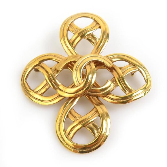 CHANEL Gold Logo Brooch - Picture 1 of 5
